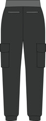 A pair of dark grey jogger pants with cargo pockets, isolated on a white background