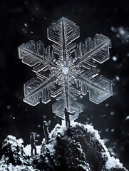 Microscopic Winter Scene with Giant Snowflake