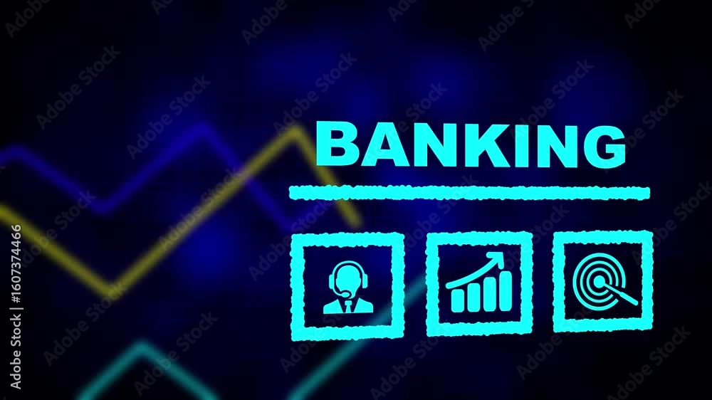 Poster banking business concept on a flashing computer monitor with moving graphs and data. histogram busin