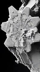 Microscopic Winter Scene with Giant Snowflake