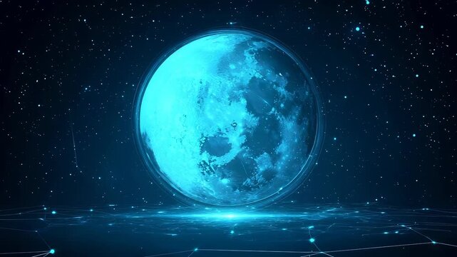 Abstract Digital Moon with Geometric Network Overlay - Cosmic Technology Background