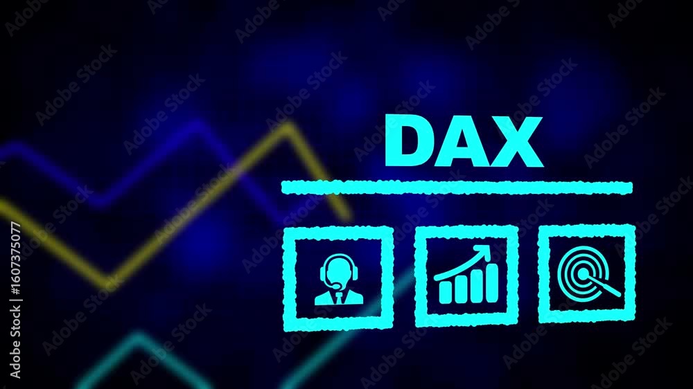 Poster dax german business concept on a flashing computer monitor with moving graphs and data. business pro