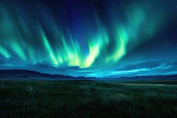 Aurora borealis over a field at night (1)