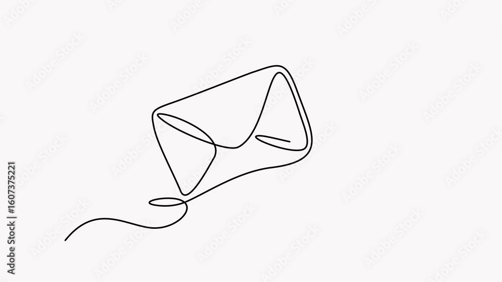 Poster animated self drawing of continuous line draw email message post letter send. one line paper envelop