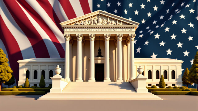 Historical U.S. Supreme Court Building with American Flag - Powered by Adobe