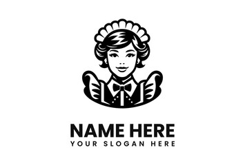 Smiling Maid Logo Design in Classic Style.