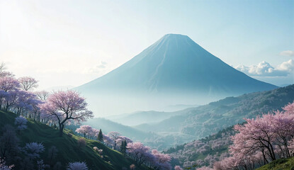 Mount Fuji with Blooming Cherry Blossoms in Spring Iconic Japanese Nature and Travel Scene
