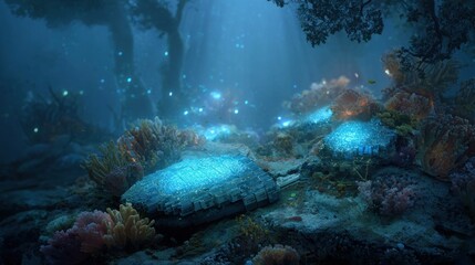 Mystical underwater forest scene