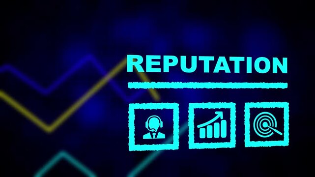 A business Reputation concept button on a futuristic computer screen. histogram business graph Statistic and data, information infographic on digital technology strategy background.