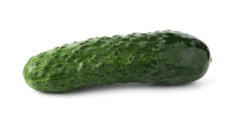 One fresh green cucumber isolated on white