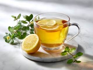 Herbal Tea with Lemon Marble Coaster