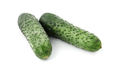 Two fresh green cucumbers isolated on white