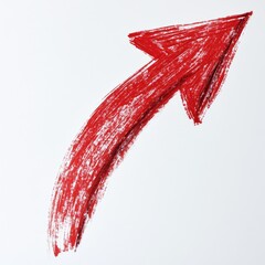 Red hand-drawn arrow pointing upwards,  with a textured, slightly smudged look, on a plain white background