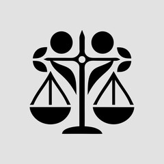 An artistic scales of justice symbol with stylized leaves, representing legal harmony and balance