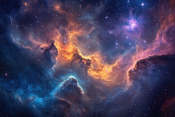 Fototapeta premium Cosmic nebula with swirling clouds of vibrant colors