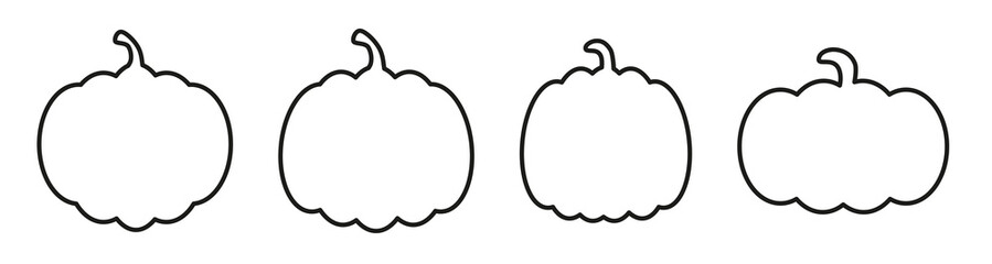 Outlined pumpkin shapes with slight design variations – simple line art ideal for Halloween crafts, fall-themed coloring pages, or seasonal decorations.