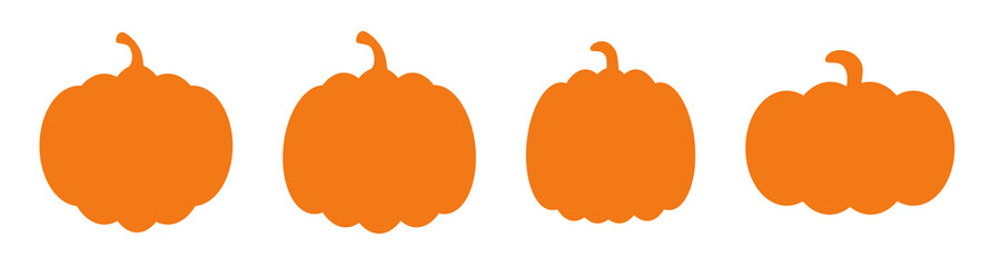 Set of simple orange pumpkins with stems – stylized design in multiple sizes, ideal for Halloween, autumn crafts, and festive seasonal graphics.