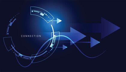 Abstract digital connection design with arrows and circles representing network communication and modern technology concepts.