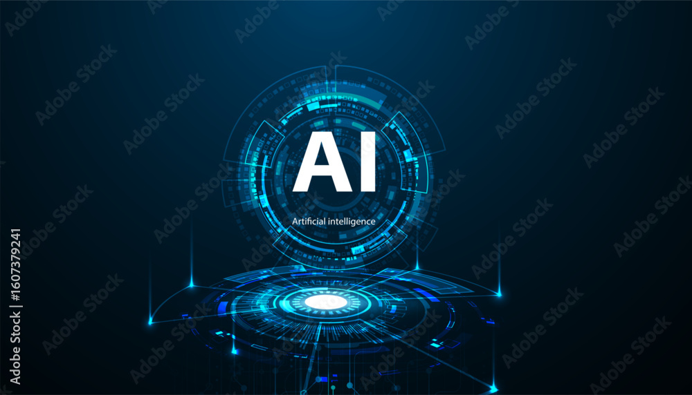 Poster a stunning visual representation of artificial intelligence, showcasing a glowing ai symbol within a