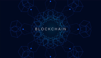 Abstract digital representation of blockchain technology, featuring interconnected geometric shapes and nodes illustrating data integrity and security.