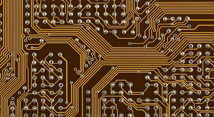Detailed view of a complex electronic circuit board pattern