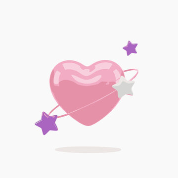 Orbiting Pink Heart with Stars in Cute 3D Pastel Style