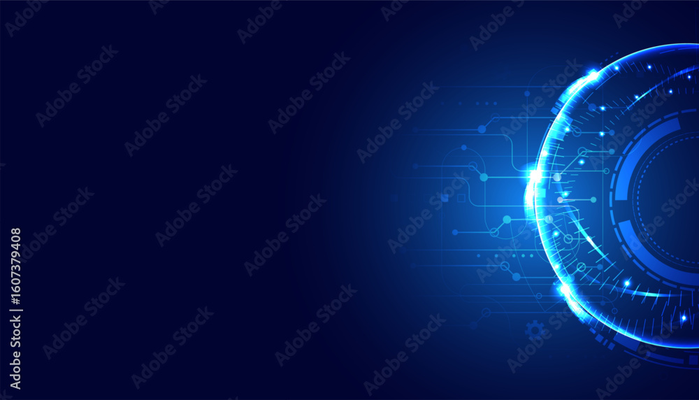 Poster abstract circle digital cyber security fingerprint connection and communication futuristic on blue b