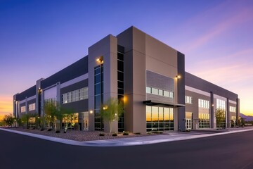 Modern industrial building at twilight. 