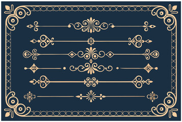 Luxury Vintage Decorative Design Set: Gold Ornate Frame, Borders & Dividers

