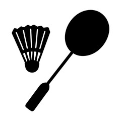 Simple black and white badminton set with racket and shuttlecock for sport