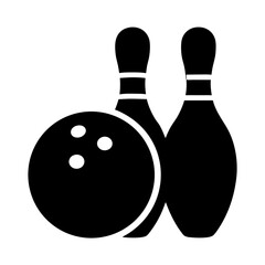 A minimalist black bowling ball with holes and pins icon design