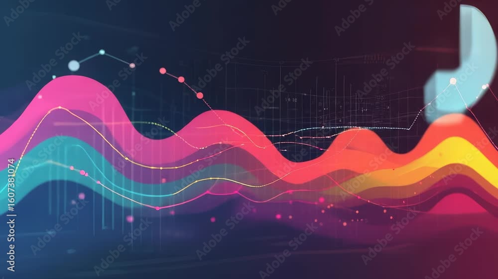 Poster abstract financial chart with increasing colorful data lines for business analysis