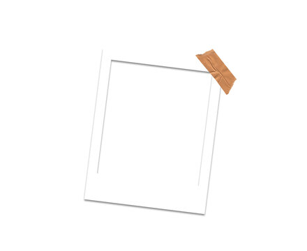 White Photo Frame PNG hanging with tep-  Photo Border with Tape, Photo blank frame materils, picture fream