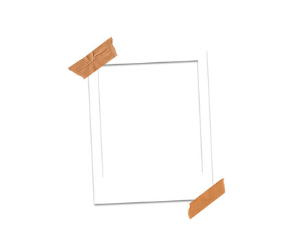 White Photo Frame PNG hanging with tep-  Photo Border with Tape, Photo blank frame materils, picture fream