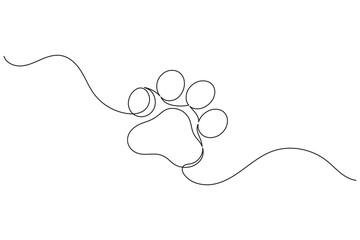 Continuous line drawing of a dog paw print isolated on white background for pet lover design