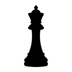 A black silhouette of a queen chess piece on a white background