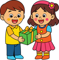 Kids Giving Handmade Cards to Parents Cartoon Vector &ndash; Family Day