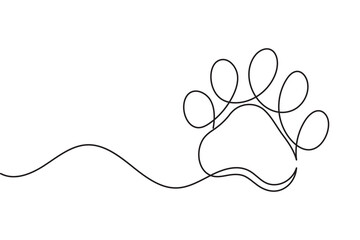 Continuous line drawing of a dog paw print isolated on white background for pet lover design