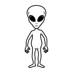 Extraterrestrial alien creature, black outline isolated on transparent or white background, vector illustration.
