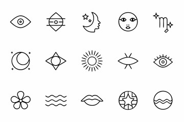 An elevated line art series blending abstract features with celestial and sacred elements. Ideal for spiritual branding, journals, and conscious lifestyle creatives.