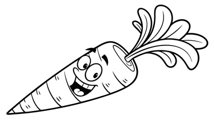 Cute Cartoon Carrot Coloring Page Black and White Line Art Vegetable Illustration Printable Fun Kids Activity