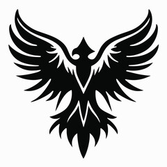 Black Phoenix Silhouette with Outspread Wings bird