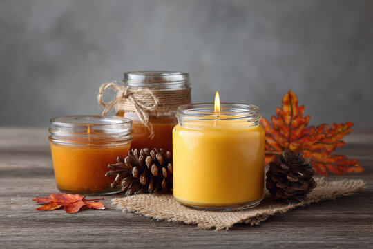 explore cozy charm of autumn crafts with delightful diy project focused on creating warm inviting candles - Powered by Adobe