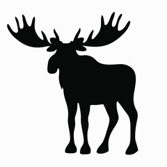 Black Silhouette of a Moose with Large Antlers animal