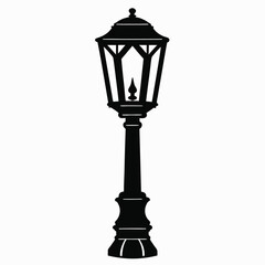 Black Silhouette of a Classic Lamppost on White lamp post