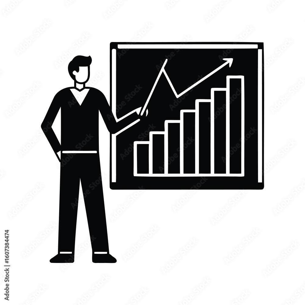 Aufkleber presentation of a growth chart by a speaker with pointer tool