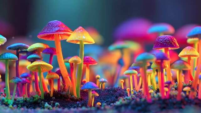 Magic Mushrooms, bunte halluzinogene Pilze, Generative AI