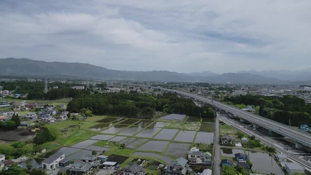 aerial view of Mount Fuji and the city of Gotemba
