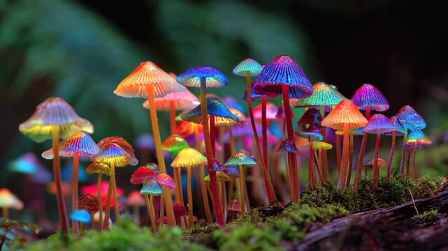 Magic Mushrooms, bunte halluzinogene Pilze, Generative AI