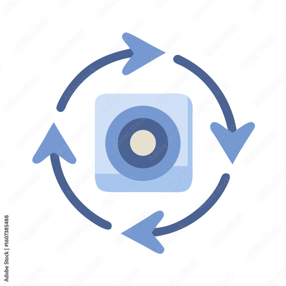 Poster process icon with circular arrows and central square shape